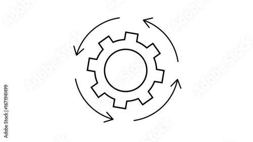 Simple gear icon  Animation with cyclical arrows depicting continuous process.
