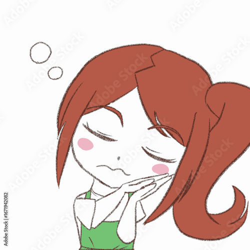 エプロンをつけた女の子が眠っている