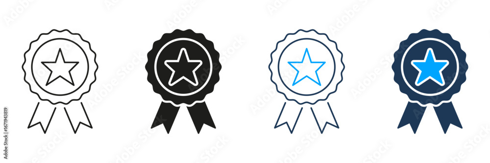 Award Ribbon With Star Line And Solid Icon Set. Achievement, Excellence, And Recognition Symbol Collection. Certification And Quality Assurance. Isolated Vector Illustration Award Ribbon With Star Line And Solid Icon Set. Achievement, Excellence, And Recognition Symbol Collection. Certification And Quality Assurance. Isolated Vector Illustration