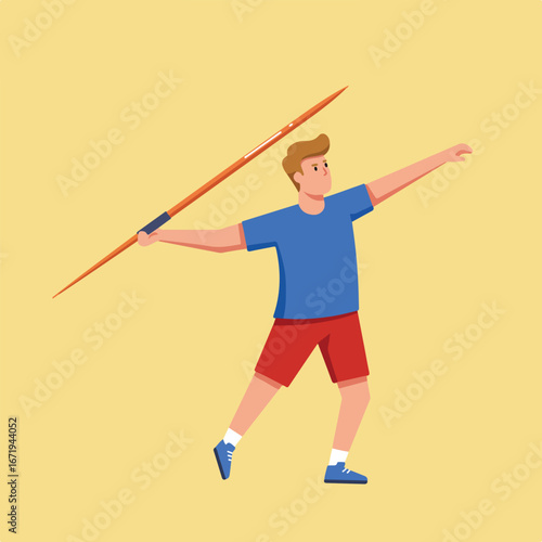 Man Throwing Javelin on Field Athletic Training, Sport Competition, Olympic Event