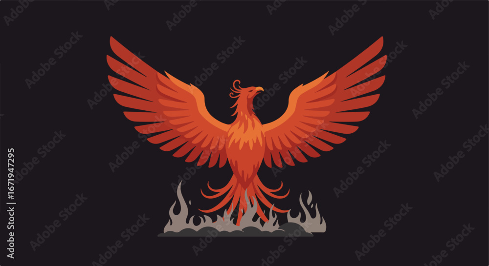 Obraz premium Phoenix Rising From Ashes Against Black Background