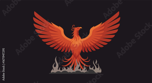 Phoenix Rising From Ashes Against Black Background
