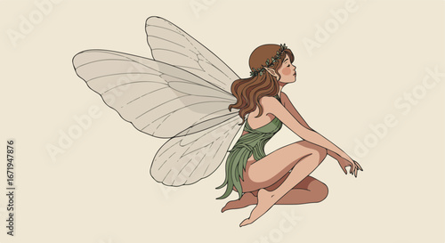 Fairy Crouching on Ground Outdoors