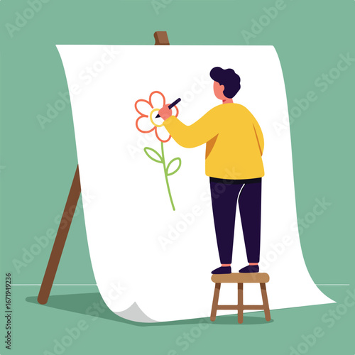 Person Drawing Flower on Canvas in Studio