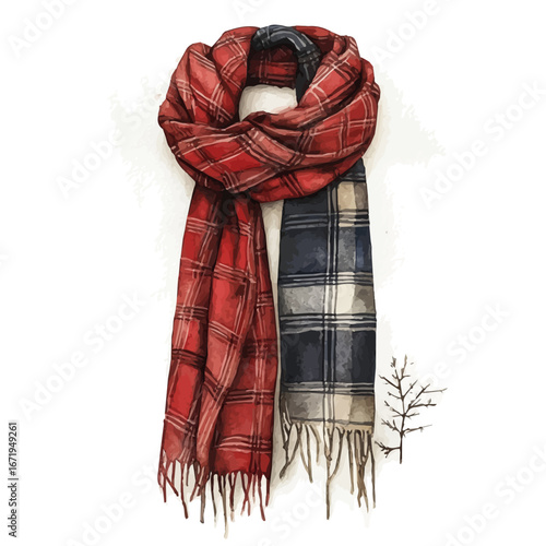Winter Scarf, watercolor vector, isolated on a white background.