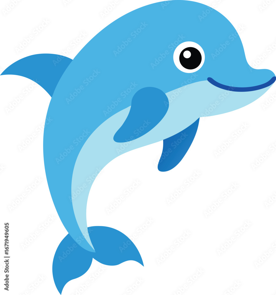 Fototapeta premium Cute dolphin jumping cartoon clipart on transparent background