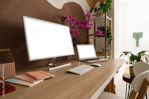 Workplace with computer, la...