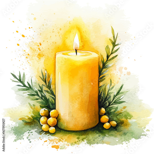 Winter Candlelight, watercolor vector, isolated on a white background.