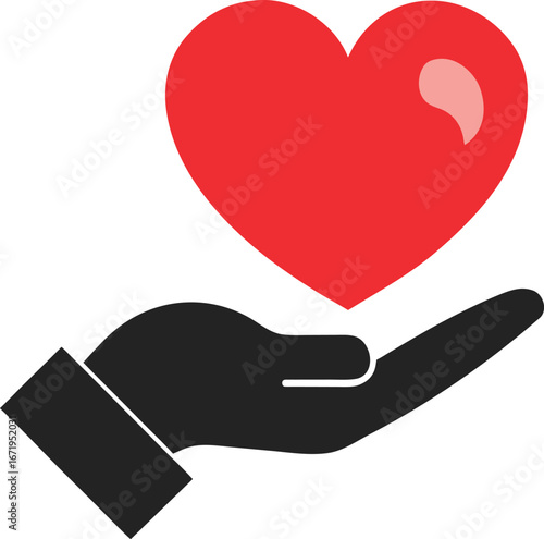 minimalist hand holding heart symbol clipart on transparent background