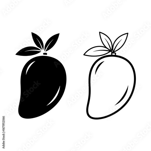 Simple black and white mango illustrations with leaves