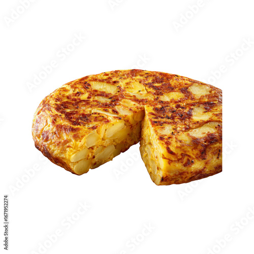 Delicious Spanish Tortilla Espa�ola with Potatoes and Onions, Cut Slice, Close-up Studio Shot