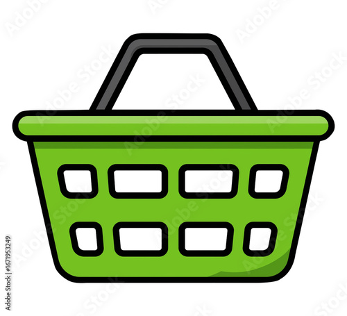Empty supermarket shopping basket vector illustration isolated on transparent white background, png. 