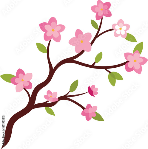 Watercolor cherry blossom branch clipart on transparent background