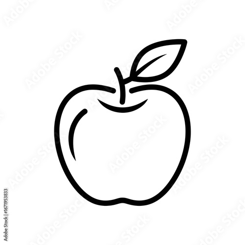 Simple hand drawn outline of an apple with a leaf and stem