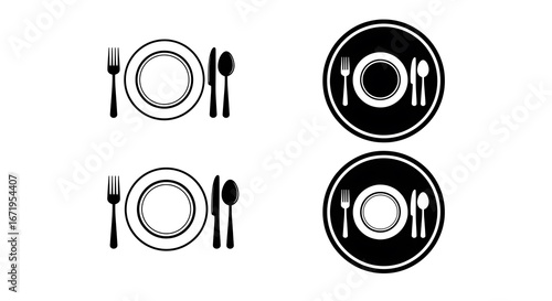Set table icons with plate knife and fork and spoon