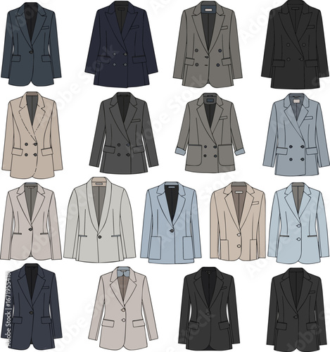 Create a kinds of deferent modern Blazer vector art with white background.
