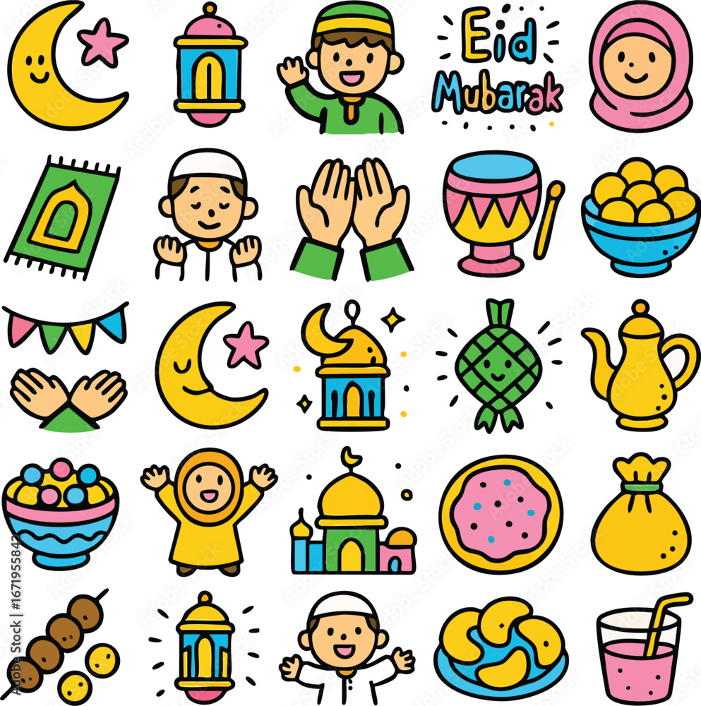 Obraz premium Eid Mubarak Doodle Icons