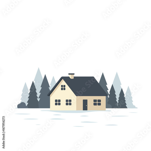 Cottage residing between trees, winter season