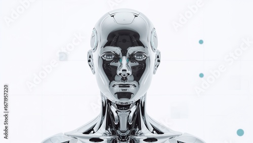 Humanoid AI Metallic Head and Shoulders Front View