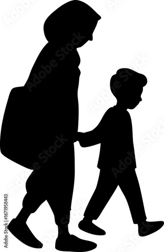 silhouette of a mom and boy