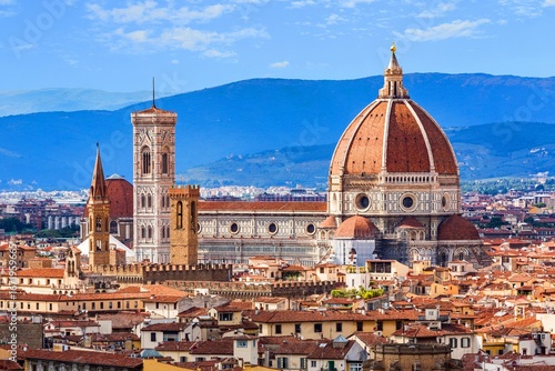 A view of the Cathedral of Santa Maria del Fiore in the historic center of Florence, Italy.