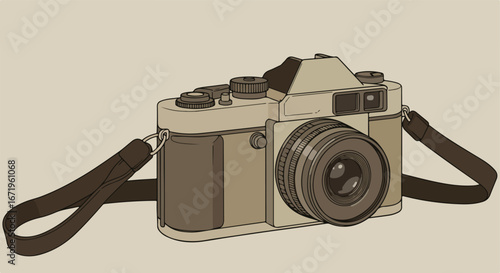 Analog Camera Resting on a Plain Background