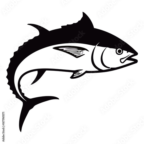 black and white silhouette of tuna fish vector on white background