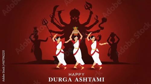 Celebrate Durga Ashtami A Vibrant Illustration of Indian Culture, Tradition, and Faith with Dancing Women Silhouettes