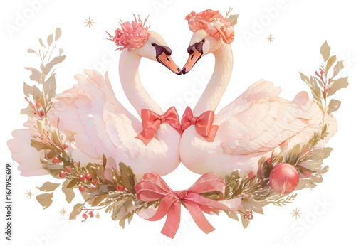 Wallpaper Mural PNG Coquette christmas swans illustration pink decoration. Torontodigital.ca