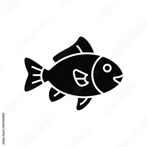 Simple black and white cartoon fish illustration vector graphic for download white background