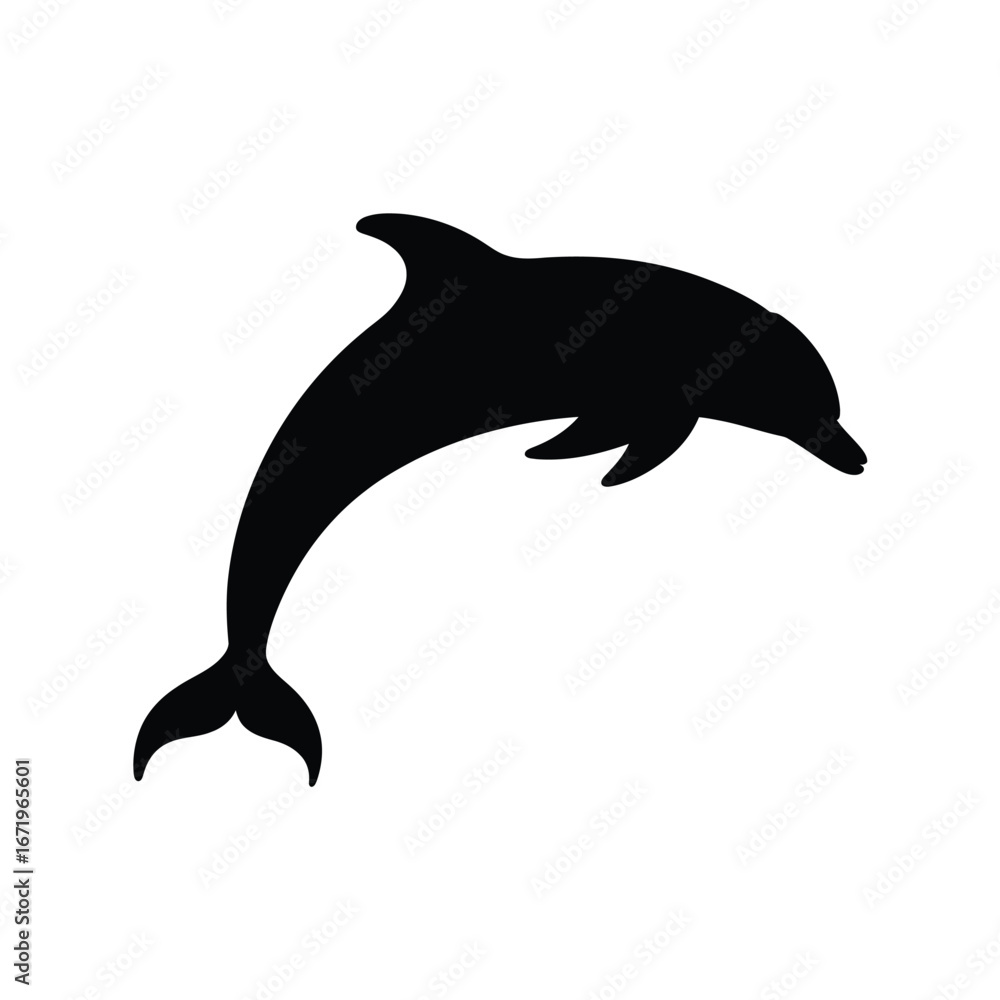Fototapeta premium Elegant black silhouette vector illustration of a dolphin leaping gracefully through water scalable graphic white background