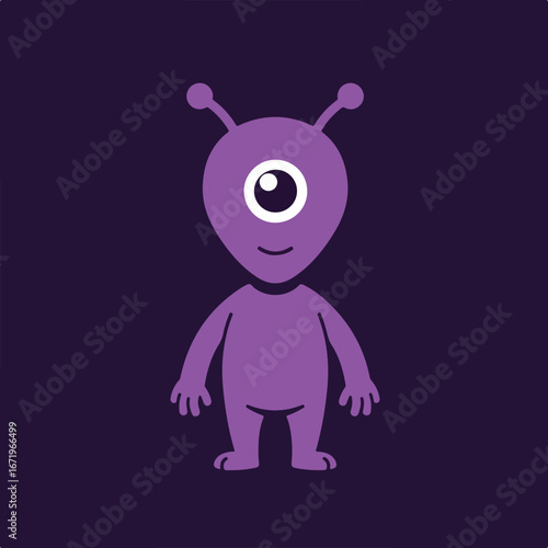 Cartoon Alien Smiling Happily on a Dark Purple Background