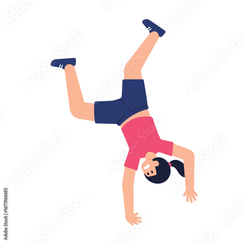 Girl Doing Cartwheel on White Background