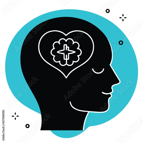 Mental health awareness icon with head and heart