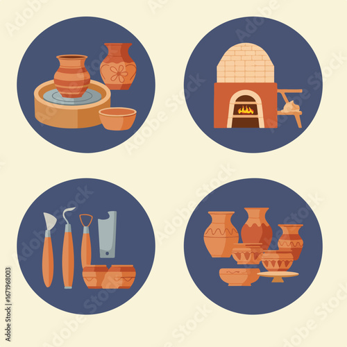 Pottery Making Clay Vases, Firing, and Shaping Tools at the Workshop