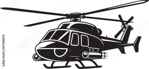 Black and White Silhouette of a Modern Helicopter in Flight