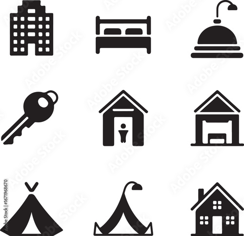 Collection of Icons Representing Housing, Lodging, and Shelter Options