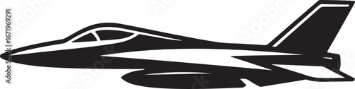 Silhouette of a sleek, modern fighter jet in black and white