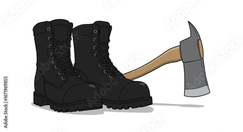 Black Combat Boots Paired with a Heavy-Duty Axe