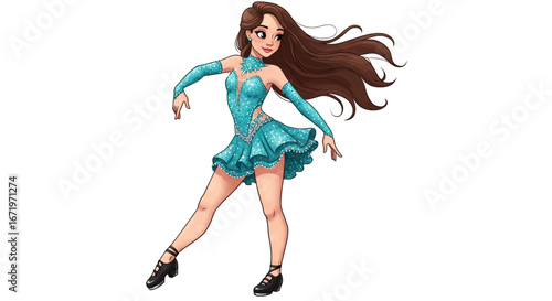 Animated Girl in Teal Dance Costume Performing Irish Dance