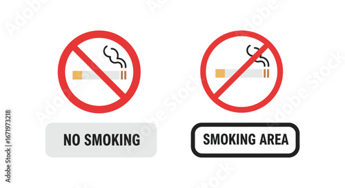 No smoking and smoking area signs on white background