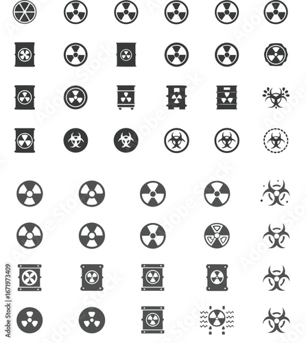 Radiation Hazard Icons Set – Nuclear, Biohazard, Toxic Waste, Radioactive Symbols, Safety Warning Signs, Danger Vector Collection
