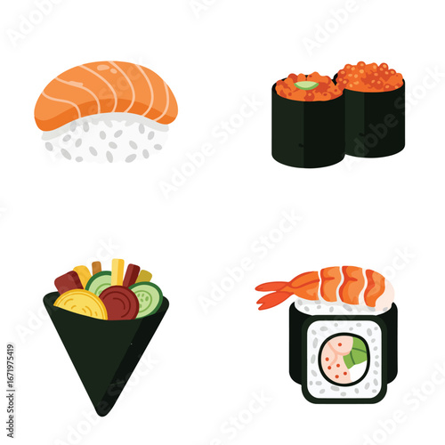 Sushi Assortment Displayed on a White Background