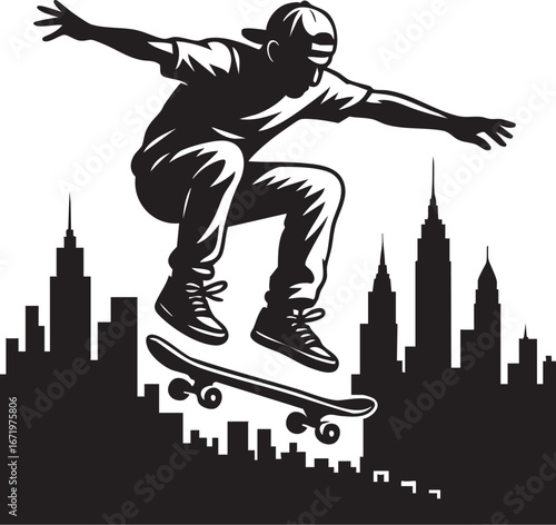 Skateboarder Silhouette Over Cityscape