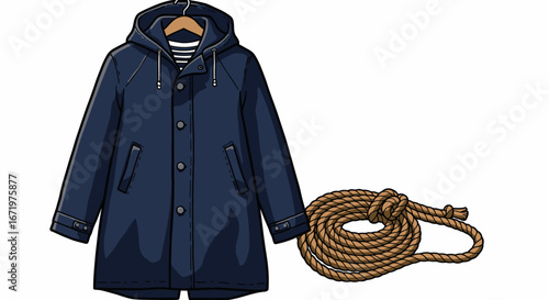 Navy Blue Hooded Jacket with Rope Detail