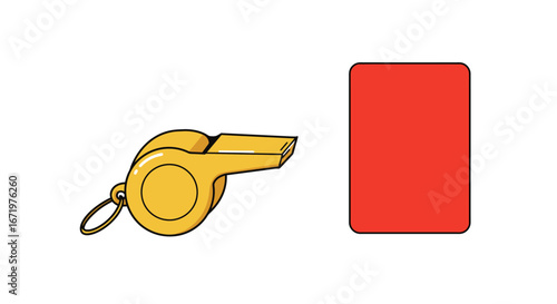 Golden Whistle and Red Card Symbolizing Sports Refereeing and Penalties