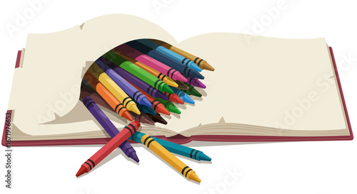 Colorful Crayons Spilling from an Open Book