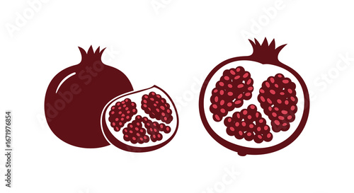 Pomegranate fruit and cut pomegranate with seeds