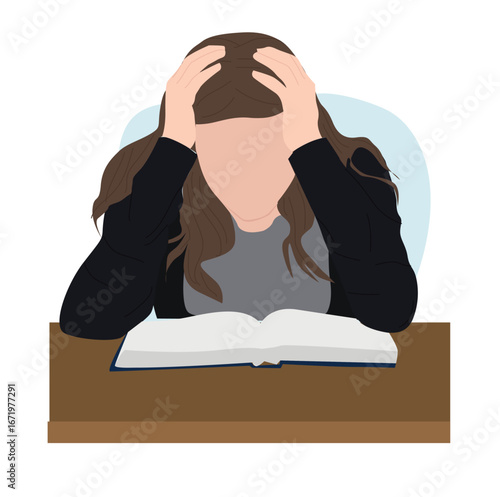 female students stressed about studying. Bored woman studying at home