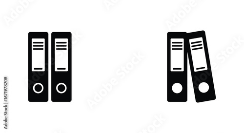 Simple black and white illustration of binders in two different arrangements